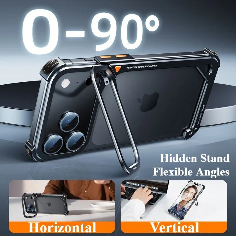 9 - Shaped Metal Frameless Shockproof Phone Case with Stand Magsafe Minimalist Bumper for iPhone 17 Series