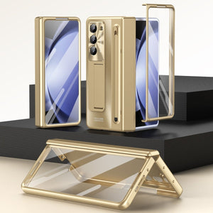 Armor Electroplated Anti - fall Protective Phone Case With Pen Tray Shell and Film For Galaxy Z Fold 7/6/5/4