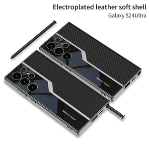 Electroplated Leather Anti - fall Protective Phone Case For Galaxy S26 S25 S24 S23 Ultra Plus
