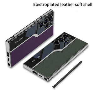 Electroplated Leather Anti - fall Protective Phone Case For Galaxy S26 S25 S24 S23 Ultra Plus