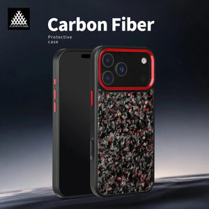 Forged Carbon Fiber Magsafe Metal Camera Lens and Buttons Magnetic Phone Case for iPhone 17 Series