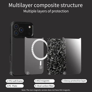 Forged Carbon Fiber Magsafe Metal Camera Lens and Buttons Magnetic Phone Case for iPhone 17 Series