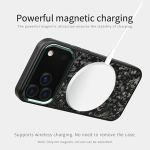 Forged Carbon Fiber Magsafe Metal Camera Lens and Buttons Magnetic Phone Case for iPhone 17 Series
