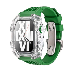 Luxury Metal Case Strap(Fluoro Rubber) For Apple Watch Series 44/45 mm