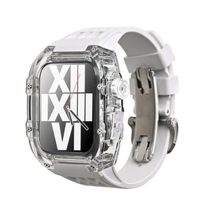 Luxury Metal Case Strap(Fluoro Rubber) For Apple Watch Series 44/45 mm