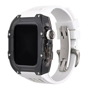 Luxury Metal Case Strap(Fluoro Rubber) For Apple Watch Series 44/45 mm