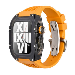 Luxury Metal Case Strap(Fluoro Rubber) For Apple Watch Series 44/45 mm