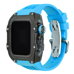Luxury Metal Case Strap(Fluoro Rubber) For Apple Watch Series 44/45 mm