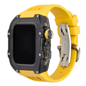 Luxury Metal Case Strap(Fluoro Rubber) For Apple Watch Series 44/45 mm