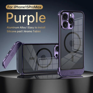 Transparent Aluminum Alloy Aromatherapy Magnetic Phone Case For iPhone 16 15 14 13 Series