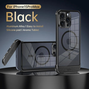 Transparent Aluminum Alloy Aromatherapy Magnetic Phone Case For iPhone 16 15 14 13 Series