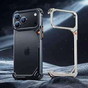 9 - Shaped Metal Frameless Shockproof Phone Case with Stand Magsafe Minimalist Bumper for iPhone 17 Series