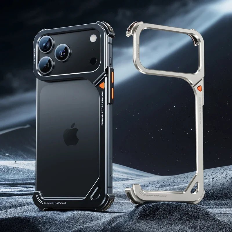 9 - Shaped Metal Frameless Shockproof Phone Case with Stand Magsafe Minimalist Bumper for iPhone 17 Series