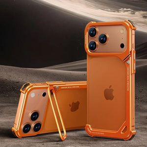 9 - Shaped Metal Frameless Shockproof Phone Case with Stand Magsafe Minimalist Bumper for iPhone 17 Series