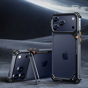 9 - Shaped Metal Frameless Shockproof Phone Case with Stand Magsafe Minimalist Bumper for iPhone 17 Series