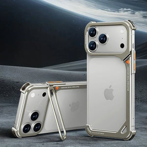 9 - Shaped Metal Frameless Shockproof Phone Case with Stand Magsafe Minimalist Bumper for iPhone 17 Series
